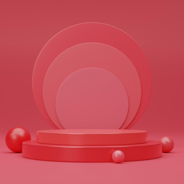 Czerwony cokół z okrągłym przedmiotem pośrodku z napisem „czerwony”