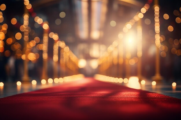 Czerwony dywan ze złotymi słupkami w renderowaniu 3D pałacu królewskiego