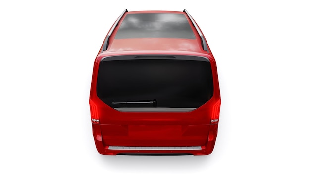 Czerwony elektryczny innowacyjny model samochodu minivan 3d na białym tle renderowania 3d