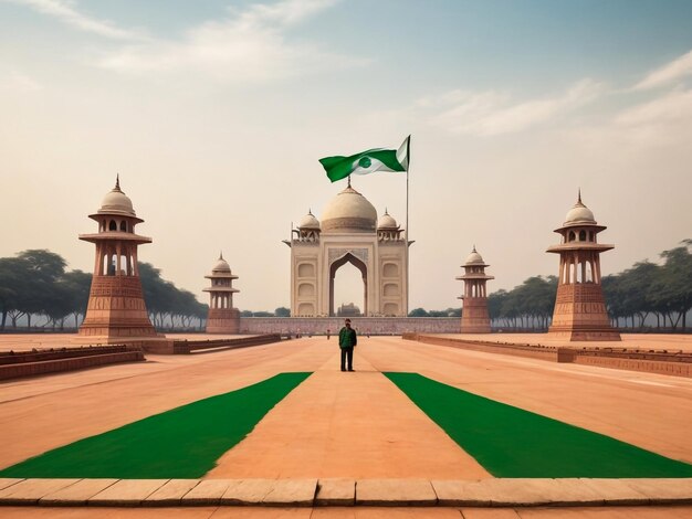 Zdjęcie czerwony fort jest historycznym fortem na terenie delhi, wpisanym na listę światowego dziedzictwa unesco. w dzień niepodległości premier unosi flagę indii przy głównej bramie fortu, wygłasza przemówienie transmitowane na całym świecie z jego murów.