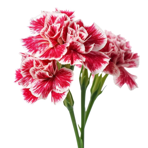 Zdjęcie czerwony i biały bukiet kwiatów goździka izolowany na białym tle