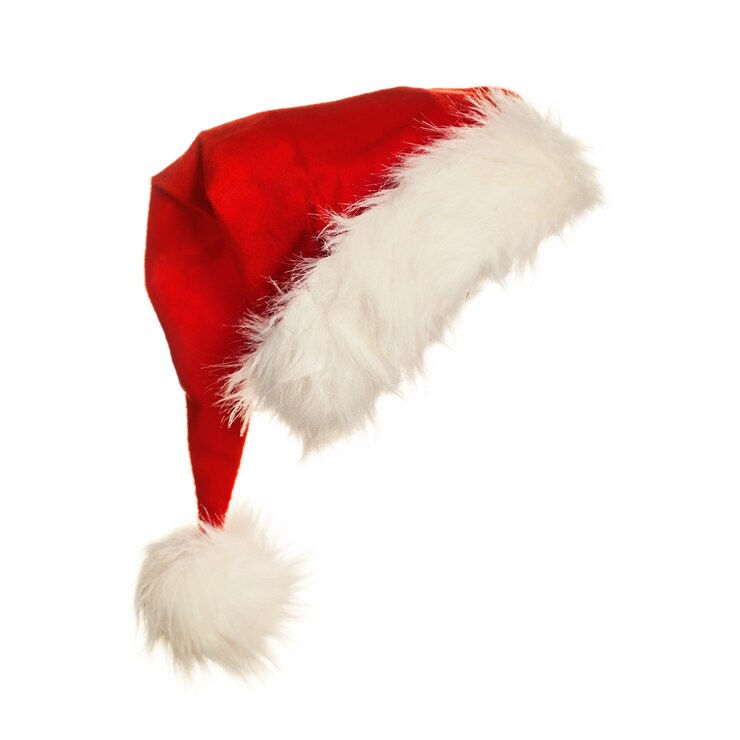 Zdjęcie czerwony kapelusz santa z futrem na białym tle. widok z boku
