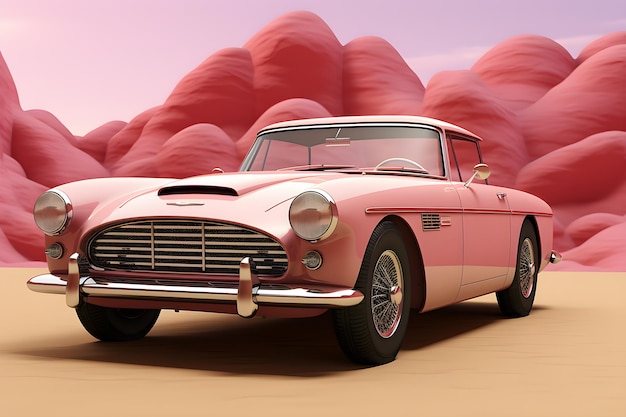 czerwony klasyczny samochód różowe tło Generatywna sztuczna inteligencja