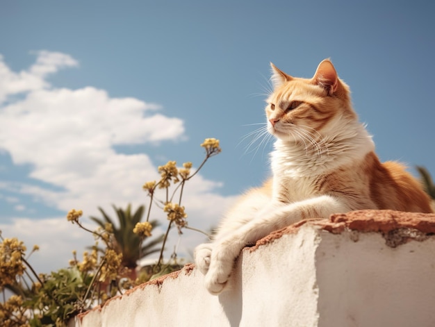 Czerwony kot relaksujący się w słoneczny dzień