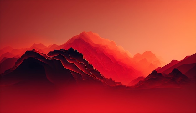 Czerwony krajobraz górski z czerwonym tłem i napisem „góry”.