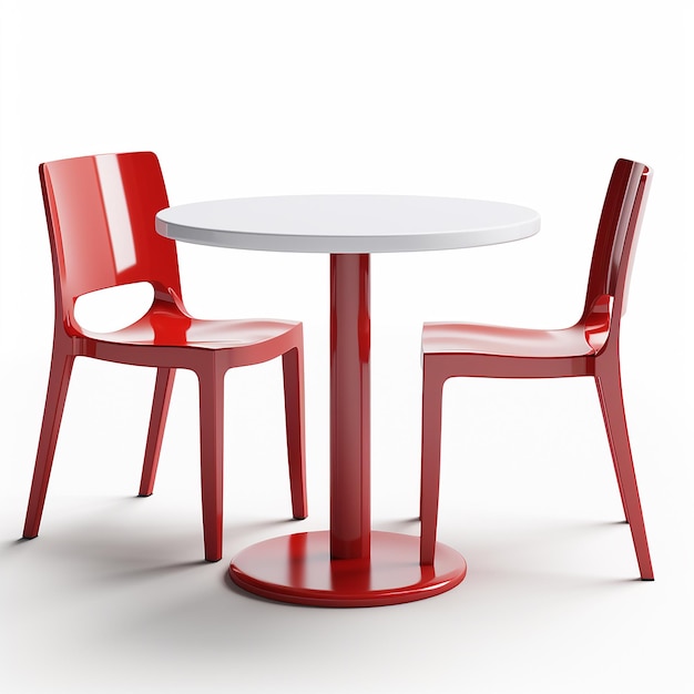 czerwony krzesło i stół z białym stołem i krzesłami
