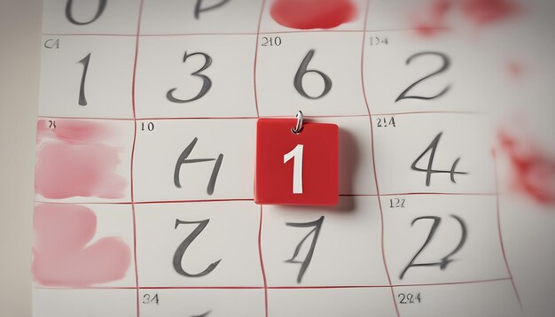 Zdjęcie czerwony kwadrat z liczbą 1 na nim jest na kalendarzu