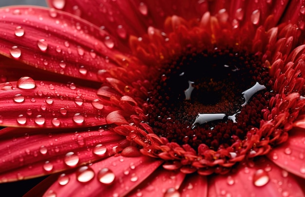 Czerwony kwiat z kropelami wody