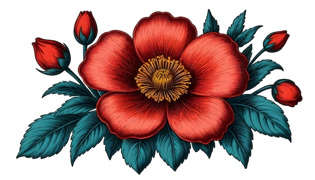 czerwony kwiat z żółtym środkiem jest pokazany w obrazie