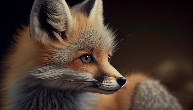 Czerwony lis wpatrujący się w puszyste futro selektywnie generowany przez sztuczną inteligencję
