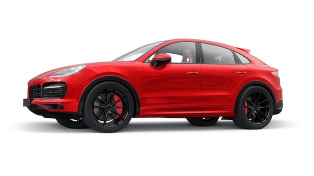 Czerwony model 3d sportowego SUV-a w nadwoziu coupe na białym tle renderowania 3d