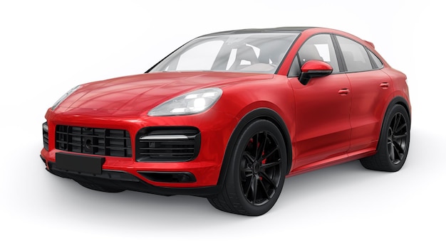 Czerwony model 3d sportowego SUV-a w nadwoziu coupe na białym tle renderowania 3d