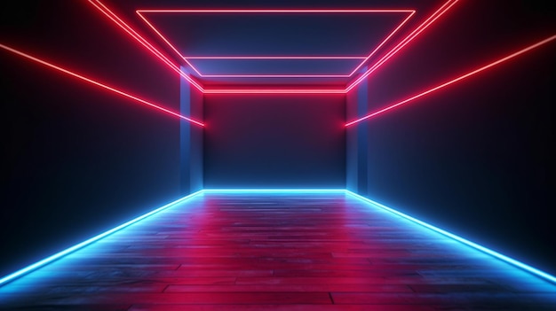 czerwony niebieski neon świecące linie pusty poziomy ekran pusty pokój abstrakcyjne tło