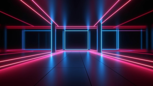 czerwony niebieski neon świecące linie pusty poziomy ekran pusty pokój abstrakcyjne tło
