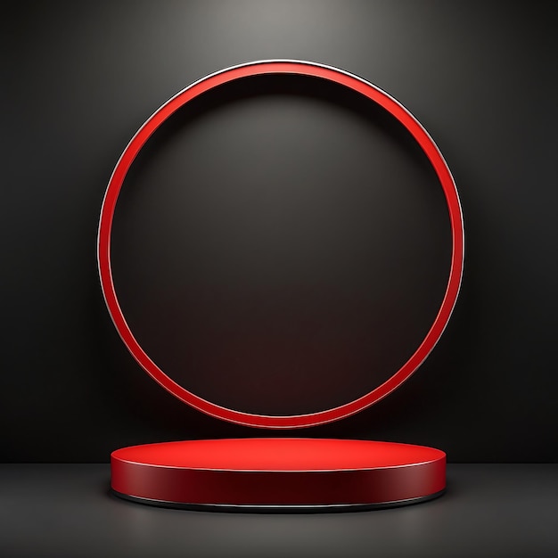 Czerwony okrągły podium na czarnym tle 3D render abstrakcyjna minimalna scena