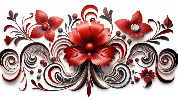 Zdjęcie czerwony papierowy kwiat z wirami i liśćmi ai