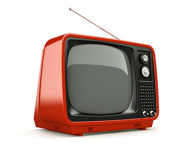 Czerwony retro telewizor na białym tle