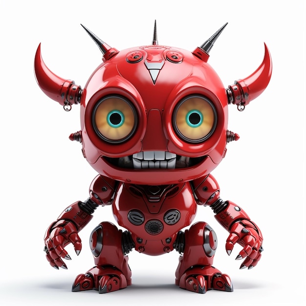Czerwony robot z rogami i diabelską twarzą.