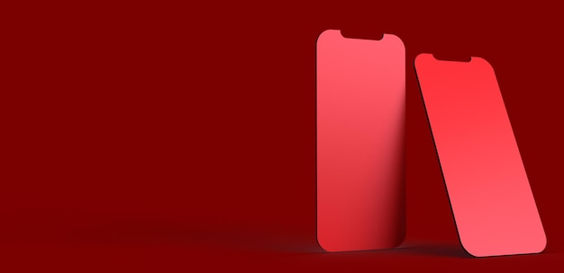 Czerwony różowy kolor smartfon tablet mobilny ekran dotykowy obiekt makieta puste tło tapeta kopia przestrzeń kreatywny projekt graficzny biznes technologia elektroniczny cyfrowy online display3d render