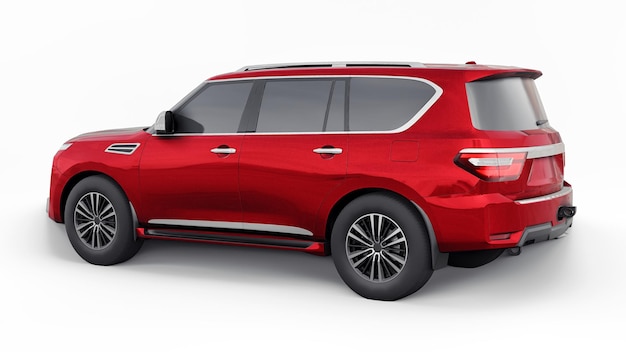 Czerwony samochód rodzinny SUV Premium na białym tle renderowania 3d