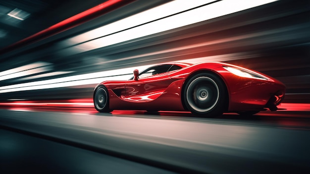Czerwony samochód sportowy na drodze ze słowem supersamochód na przodzie