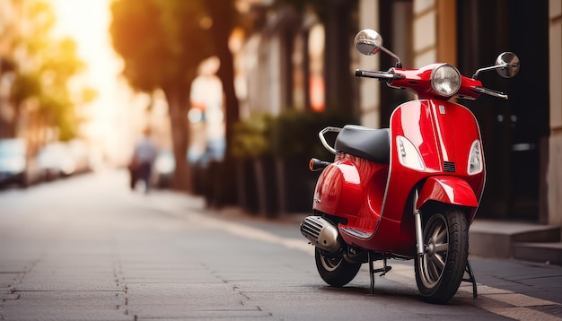 Czerwony skuter na europejskiej ulicy