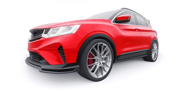 Czerwony sportowy samochód kompaktowy SUV 3d ilustracja render