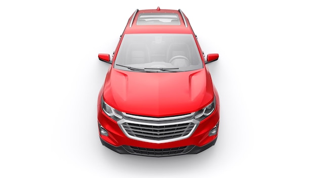 Czerwony średniej wielkości miejski SUV dla rodziny na białym tle renderowania 3d