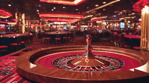 Czerwony stół do gry w ruletkę i żetony w kasynie elementy tła generatywne ai