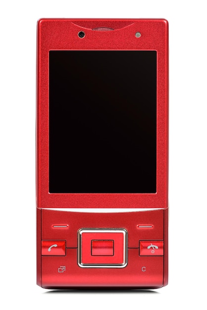 Czerwony suwak vintage telefon na białym tle