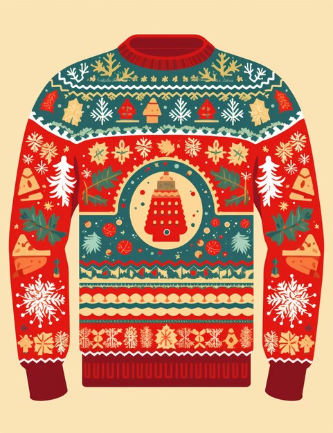 Zdjęcie czerwony sweter z dalem świątecznym sweterem na nim generatywny ai