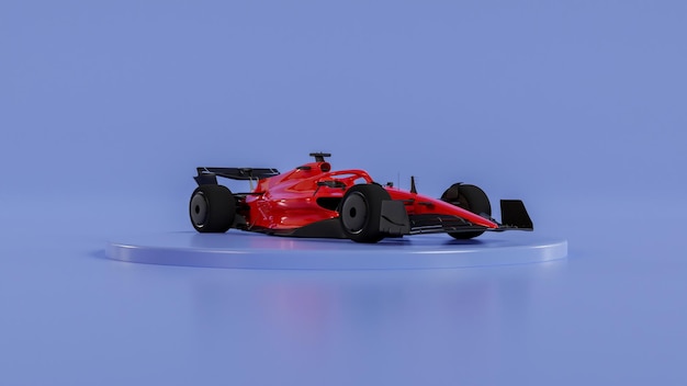 Czerwony szybki samochód wyścigowy na podium ilustracja 3d