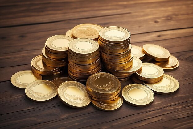 czerwony wat na złotych monetach ułożonych na drewnianym tle wzór szablonu biznes finansów dochodów bankowych wynagrodzenie