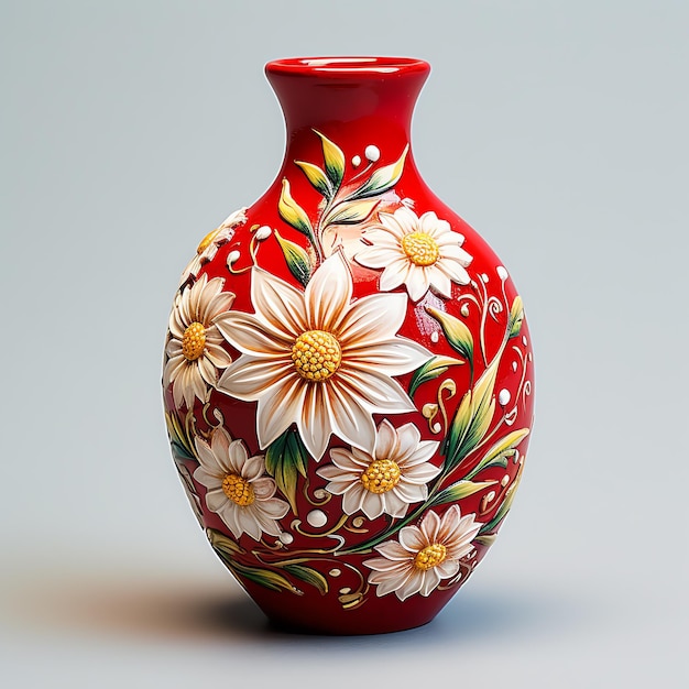 czerwony wazon z białymi kwiatami