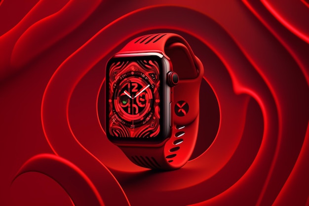 Czerwony zegarek jabłkowy z numerem 4 na nim