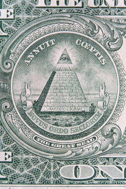 Część Banknotu Dolarowego Z Wielką Pieczęcią. Eye Of Providence W Banknocie Jednego Dolara.