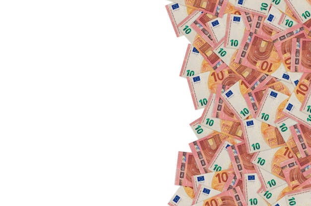 Część wzoru zbliżenia banknotów 10 euro z małymi czerwonymi detalami