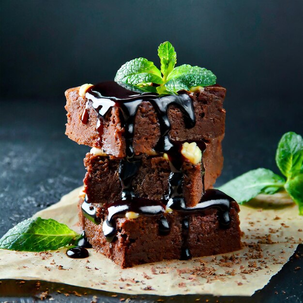 Części świeżego brownie na białym tle Pyszny ciasto czekoladowe