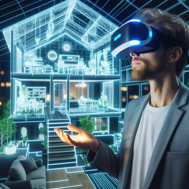 Człowiek noszący VR i oglądający wirtualny świat