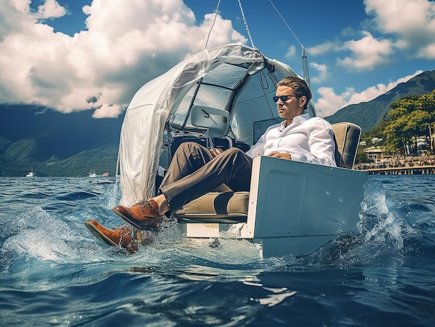 Człowiek siedzący na łodzi w wodzie