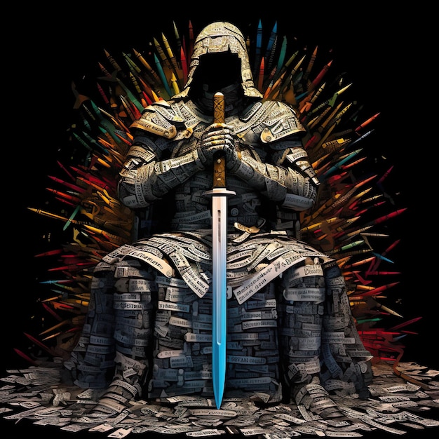 Człowiek siedzący na tronie miecza