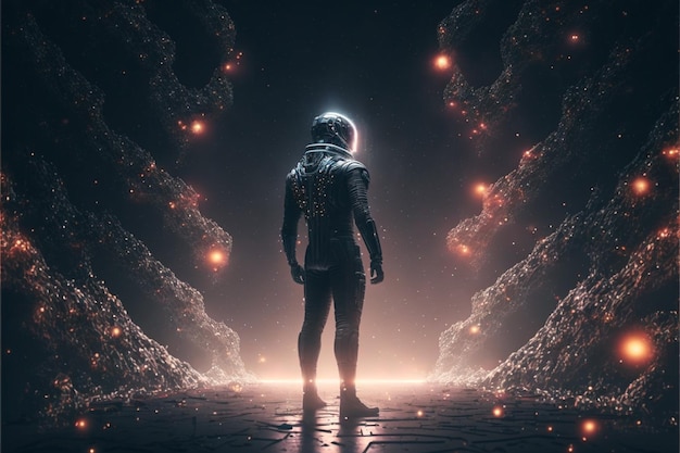 Człowiek stojący na kosmosie univers zapala infini