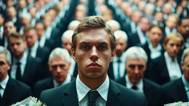 Zdjęcie człowiek stojący przed dużą grupą ludzi generatywna sztuczna inteligencja