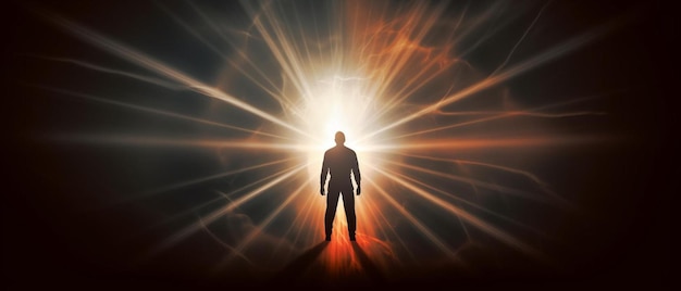 Zdjęcie człowiek stojący przed jasnym światłem
