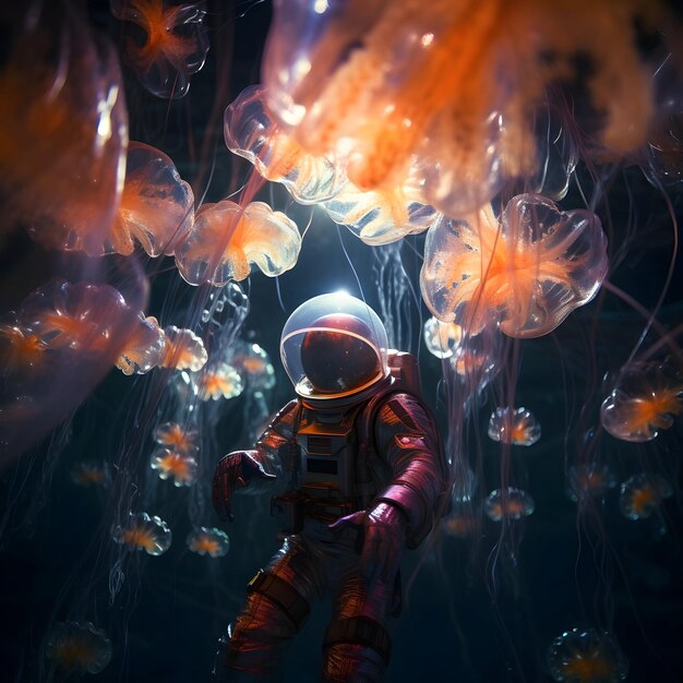 Zdjęcie człowiek w głębokiej przestrzeni kosmicznej