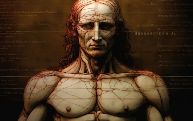 Człowiek witruwiański Współczesna transformacja Da Vinci Człowiek witruwiański Leonardo da Vinci Włoski renesans Struktura geometria model anatomiczny ludzkiej doskonałości ciało