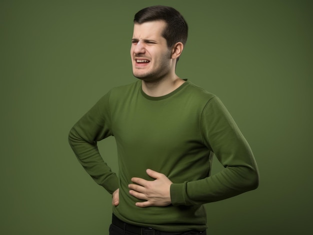 Zdjęcie człowiek z bólem brzucha na neutralnym tle
