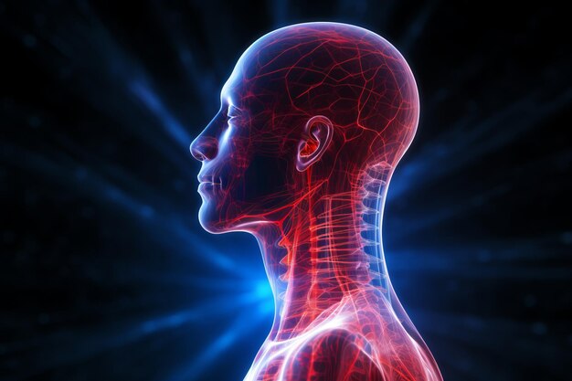 Człowiek z bólem szyi obrazy struktury układu nerwowego głowy i stref bólu d