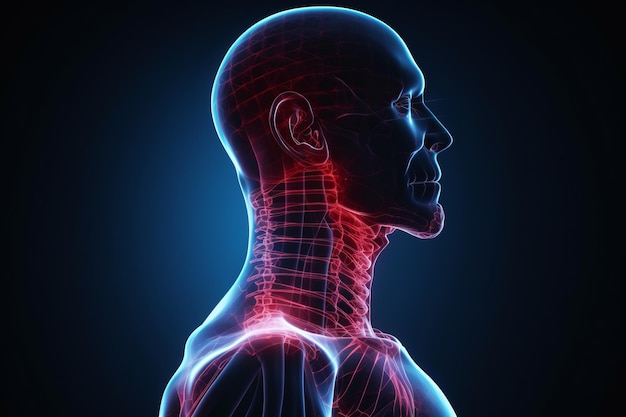 Człowiek z bólem szyi obrazy struktury układu nerwowego głowy i stref bólu d