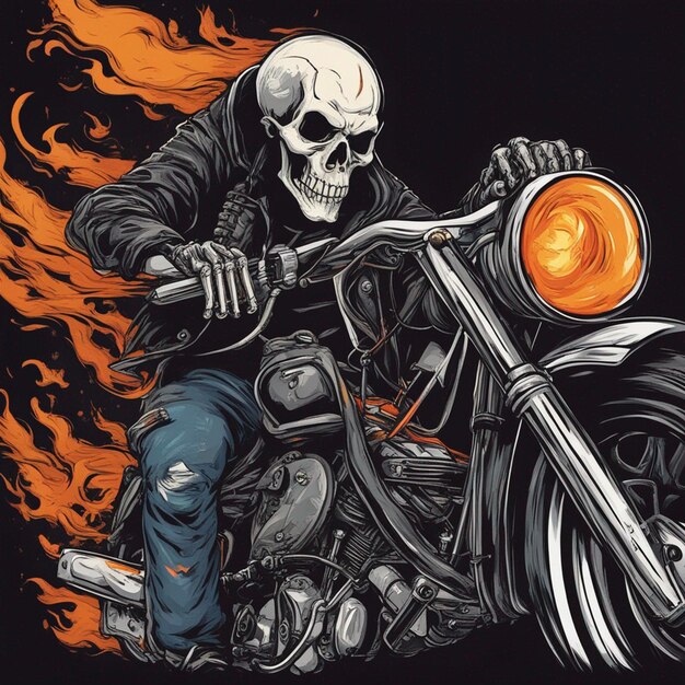 Zdjęcie człowiek z czaszką z koszulką na rowerze pożarowym